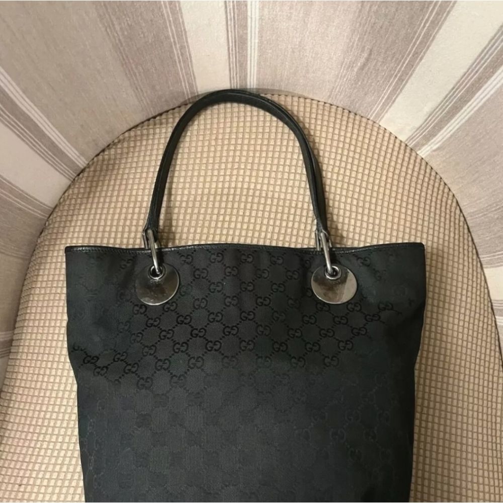 GUCCI  BLACK  ECLIPSE  Monogram  Fabric & LEATHER Tote Bag Carryall  Large